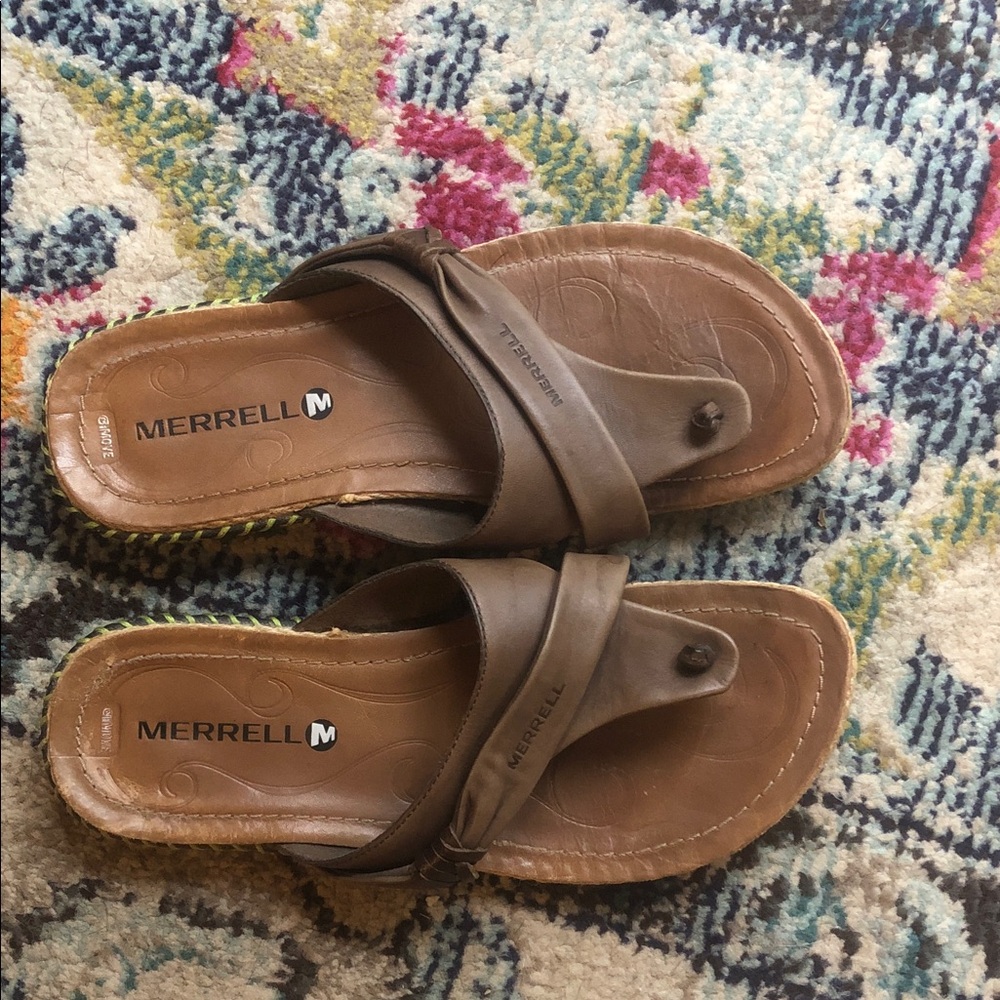 Merrell Brown Leather Crossover Strap Sandals